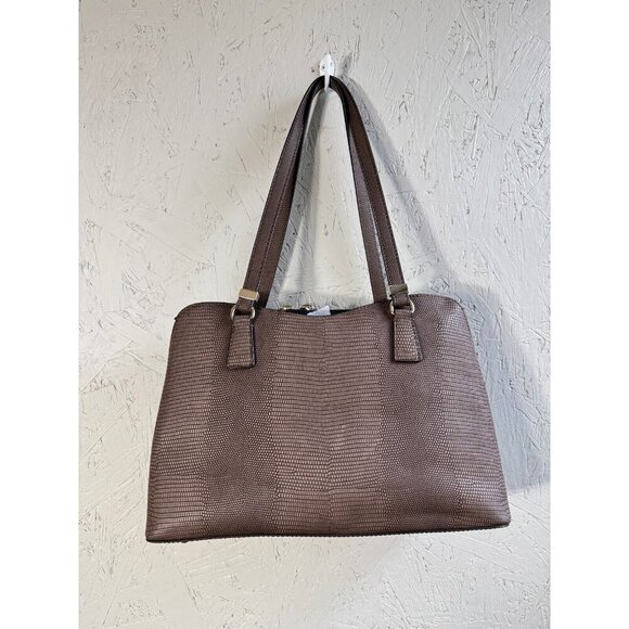 GUESS Lyndi Girlfriend croc embossed large satchel - Brown/Black - Picture 4 of 16